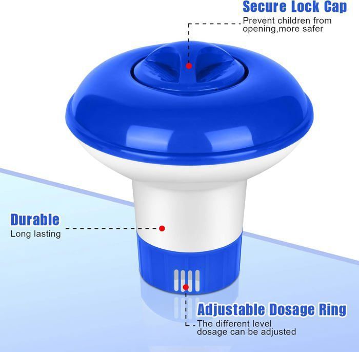 Salangae Distributeur Flottant Pour Piscine – Avec Thermomètre, Chlore Ou Brome, Grande Capacité 200g Thermomètre Intégré °C °F