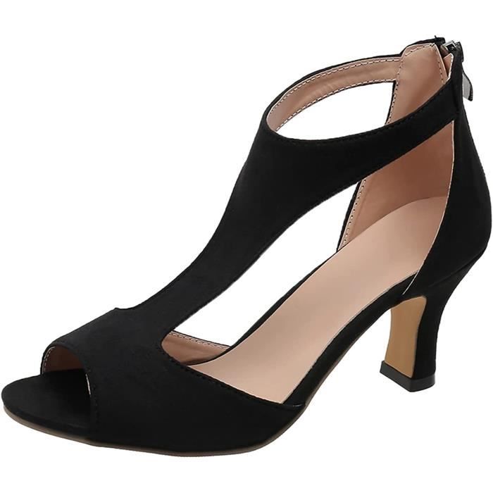 Escarpins Ouvert Femme Salome Sexy Petit Talon Soiree Noir 40