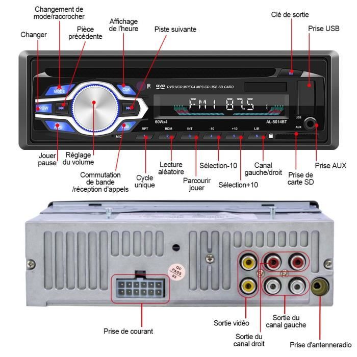 RDS Autoradio Bluetooth 5.0, ieGeek 1 DIN Poste Radio Voiture, Bouton  Lumineux 7 Couleurs, 60W X 4 Supporte FM/AM/AUX/MP3/WMA/WAV/USB/SD/Main  Libre/Commande à Distance : : High-Tech