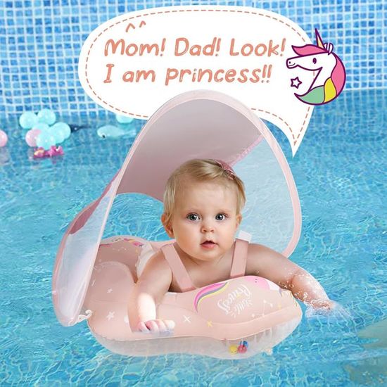 Bouée Bébé Avec Pare-soleil - Gonflable, Poignées Antidérapantes, Dimensions 57x49 Cm - Pour Piscine, Plage, âge 1-4 Ans