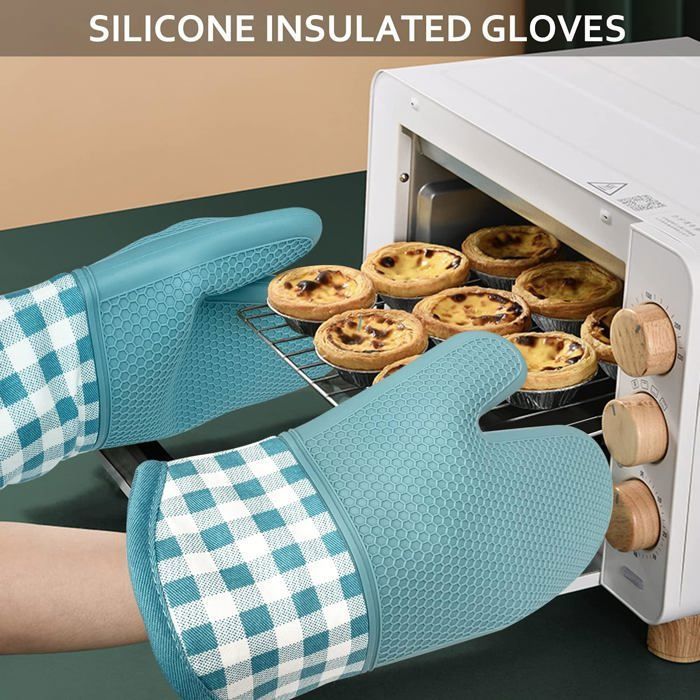 Gants De Four Silicone Épaissis + 4 Maniques Antidérapantes - Résistants à La Chaleur