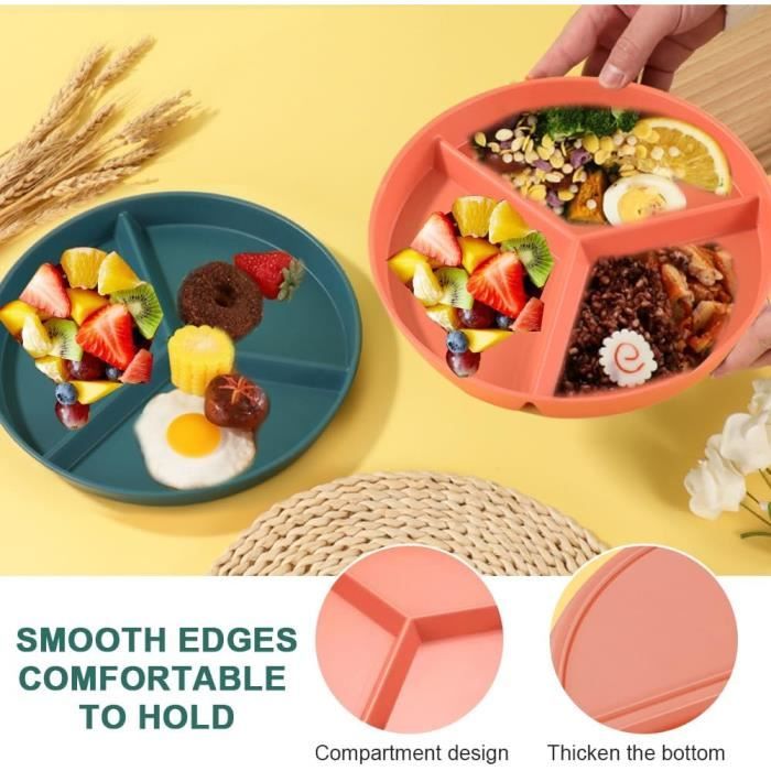 Assiette Bébé Compartimentée En Acier Inoxydable 316 - Avec Ventouse Antidérapante - 3 Sections, Couvercle Transparent