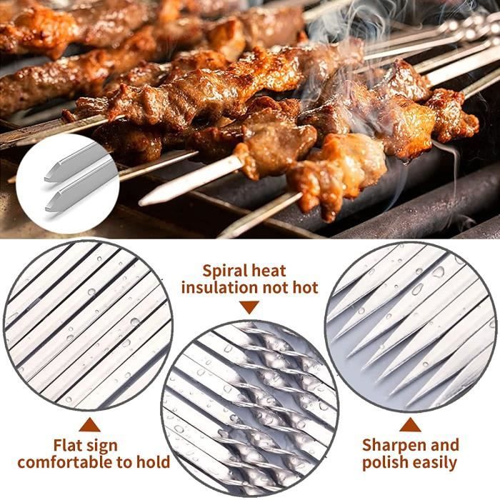 10 piques a brochette 33cm acier barbecue kebab metal - Cuisine et  pâtisserie