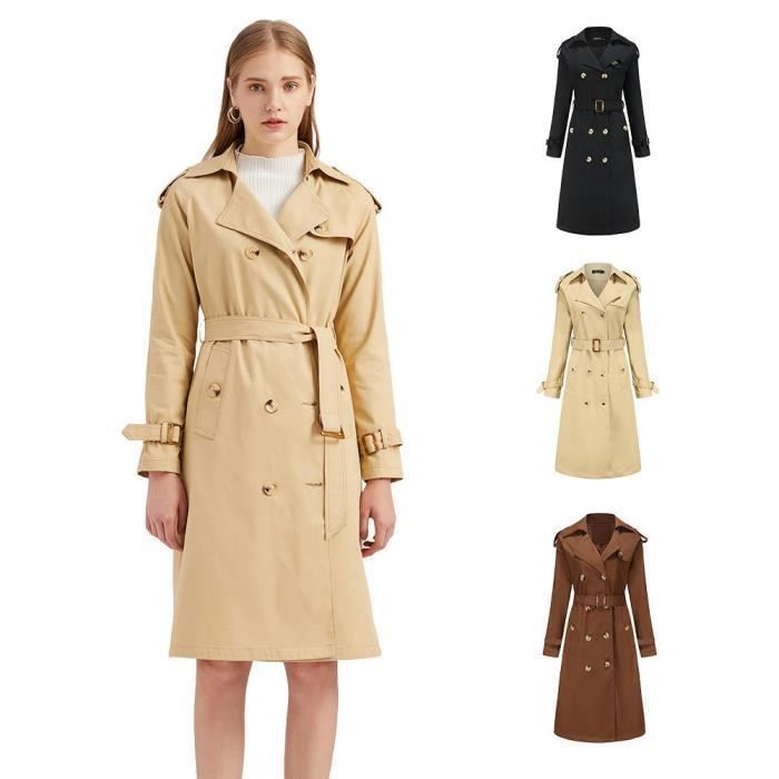 Trench-coat Similicuir Femme Mi-long - Manteau Cuir Végétal Souple Élégant à Simple Boutonnage Avec Poches