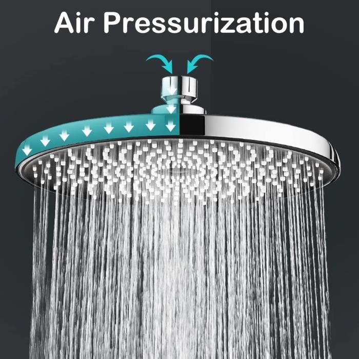 Pommeau De Douche Pluie Inox 12 Pouces (30 Cm) Carré - Rotatif 360° - Économie D'Eau - Installation Facile