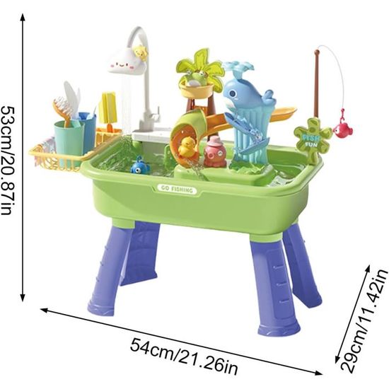 Générique Table d'eau pour - Jeu de pêche,4 en 1 Évier de Jeu avec système d'eau Courante et Pompe - Jeu d'été pour 4-8 Ans