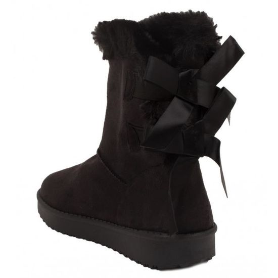 Bottines femme fourr es en synth tique avec ruban noeud satin Noir Taille 39