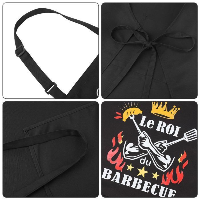 Tablier de Cuisine Homme Noir, Tablier Barbecue Personnalisé Humour Drole avec Poches, Réglable