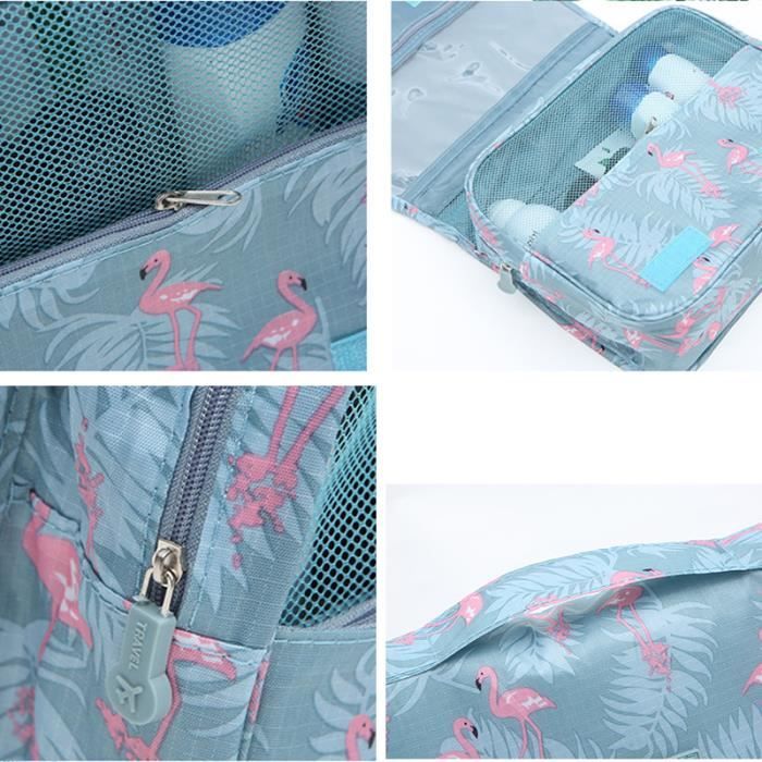Trousse De Toilette Pliable Pour Femme Avec Crochet - Sac De Voyage Imperméable Flamant Rose - Organisation Parfaite