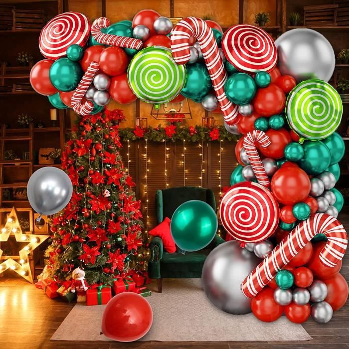 Kit de guirlande de ballons de Noël avec arche de ballons de Noël avec  décoration en pain d'épices - Ballons en sucre d'orge - Décorations de Noël