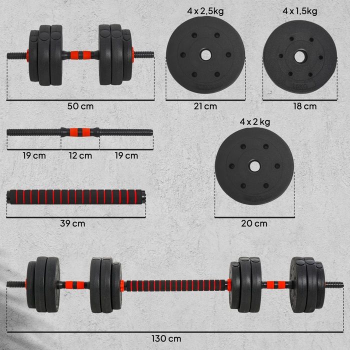 HOMCOM Ensemble d'haltères courtes hexagonaux total 16 Kg - entraînement musculaire