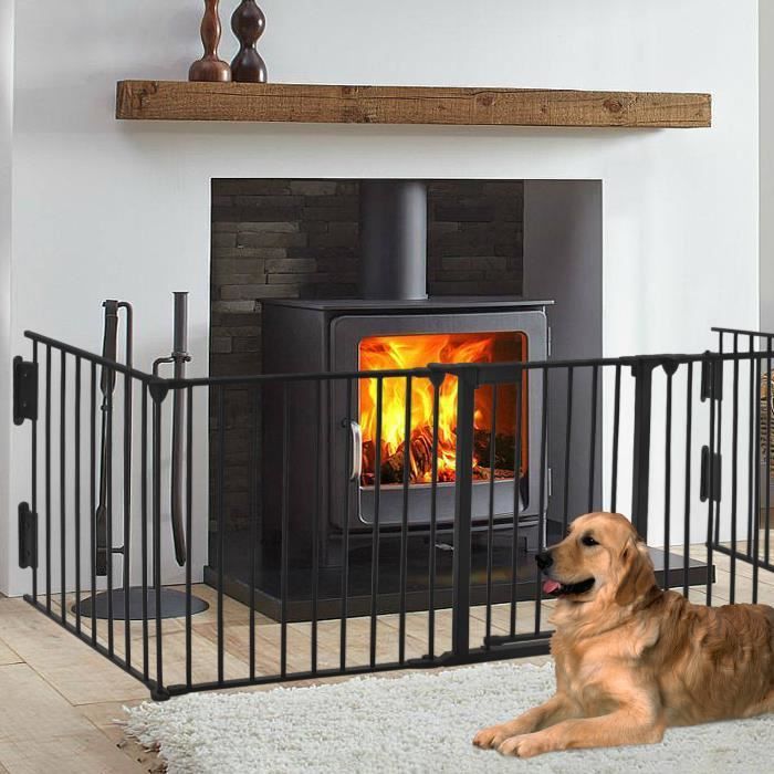 RELAX4LIFE 6 panneaux Barrière de Sécurité et de Cheminée | Clôture Pliant Grille de Protection Extensible | Porte Inclus | Noir - Puériculture & Eveil bébé