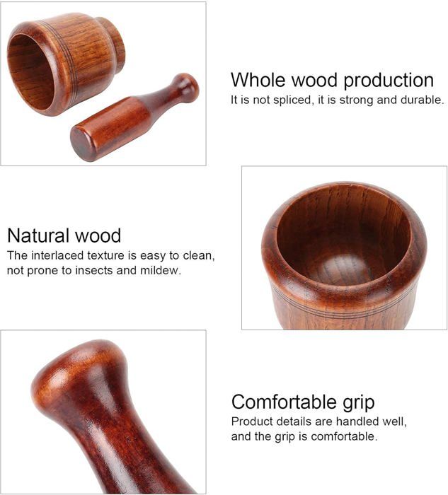 Space Home Lot De 2 Mortiers & Pilons Bois – 8 Cm – Moulin à Épices Manuel – Idéal Herbes, Ail, Noix, Safran