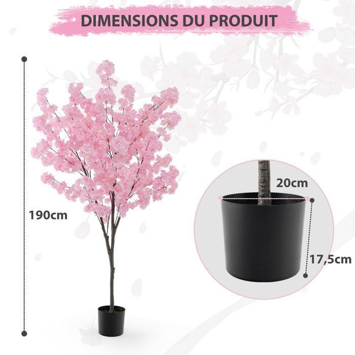 Cerisier Artificiel 163 Cm Avec Fleurs Roses Et Blanches - Plante Décorative En Pot Pour Intérieur/extérieur - Idéal Mariage, Bureau, Salon - Sans Entretien