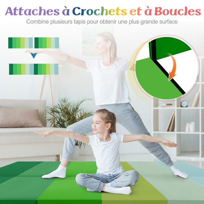 GYMAX Tapis De Gymnastique Pliable à 4 Plis, Avec Poignées De Transport