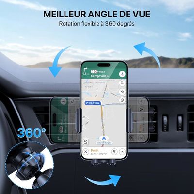 Support Téléphone Voiture Avec Chargeur Sans Fil - Pince Rotative 360° Pour Aérateur