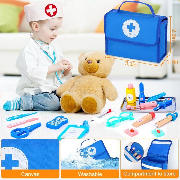 Mallette Docteur Sundaymot – Kit Médical Complet Avec Vrai Stéthoscope, Thermomètre, Seringue – Sac De Médecin – Dès 3 Ans