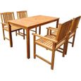 Ensemble table et chaises de jardin en bois d'acacia massif - VIDAXL - 4 personnes - Marron-0