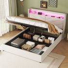 Lit coffre - TKOPY - Lit adulte double 140x190 cm avec LED et USB - Lit rembourré avec haut-parleurs et rangement - Lin beige