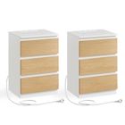 VASAGLE Lot de 2 Tables de Chevet, avec 3 Tiroirs, 2 Prises CA, 2 Ports USB, Blanc Nuage et Jaune Amande