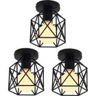 WOTTES UNI Lot de 3 Retro Plafonnier Industrielle en Métal Carré Fer, Suspension Cage Cube Luminaire E27 pour Salon Chambre Café Bar