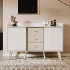 SPKSW Buffet bas Meuble de rangement avec 3 tiroirs et 2 portes coulissantes, pour chambre et salon, Bois blanc-beige, 117.5 x 40 x 80 cm