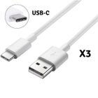 Lot 3 Cables USB-C Chargeur Blanc - PHONILLICO - Huawei P30 - P30 PRO - P30 LITE - 1 Metre - Phonillico®