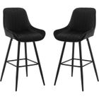 WOLTU 2x Tabourets de Bar Hauts avec Dossier, Chaise Moderne avec Repose-Pieds, Siège en Velours, Noir W0ATT0133-2