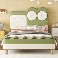 Lit d'enfant de chambre à coucher, berceau de 90*200 cm, forme de crocodile de dessin animé, plat, matériau PU, vert