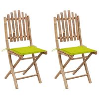 Lot de 2 Chaises pliables de jardin en bambou avec coussins - Soldes ®8396