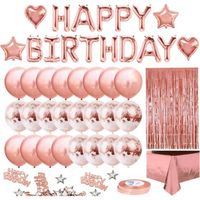 Anniversaire Ballon Rose Kit Guirlande Happy Birthday, Nappe Rose Or, Ballons étoile et Coeur, Confettis, Rideau à Franges