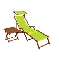 Chaise longue de jardin vert pistache avec repose-pieds, pare-soleil, petit table 10-306FST