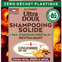 Shampooing solide Ultra Doux GARNIER - Cheveux abîmés - Gingembre et à l'huile d'Amande Bio - 60 g