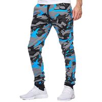 Pantalon Camouflage Homme Casual Pantalons De Sport en Vrac Taille Elastique Sarouel Fitness Yoga Camo Sweat Pants,Bleu,M