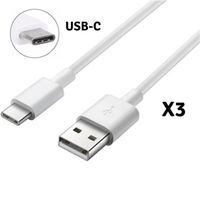 Lot 3 Cables USB-C Chargeur Blanc [Compatible Huawei P30 - P30 PRO - P30 LITE] Cable Type USB-C  Mesure 1 Metre [Phonillico®]