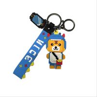 Creative pixel wind cartoon cross dress petit tigre silicone porte-clés métal porte-clés anneau mignon sac pendentif bleu