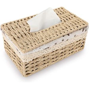 Boîte de rangement pour le salon et la salle à manger Grande taille SUMTree Boîte à mouchoirs en papier en rotin tissé à la main Rond