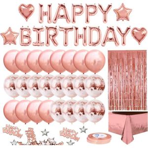 BOUGIE ANNIVERSAIRE Anniversaire Ballon Rose Kit Guirlande Happy Birthday, Nappe Rose Or, Ballons étoile et Coeur, Confettis, Rideau à Franges