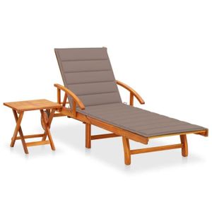 CHAISE LONGUE Chaise longue de jardin en bois d'acacia avec tabl