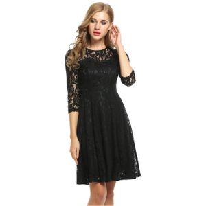 Robe Femmes Ronde Manche 3 4 Manche Plissé Dentelle Slim