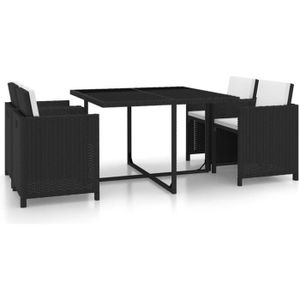 Ensemble table et chaise de jardin vidaXL Salon de jardin encastrable 5 pcs et coussins Rotin Noir