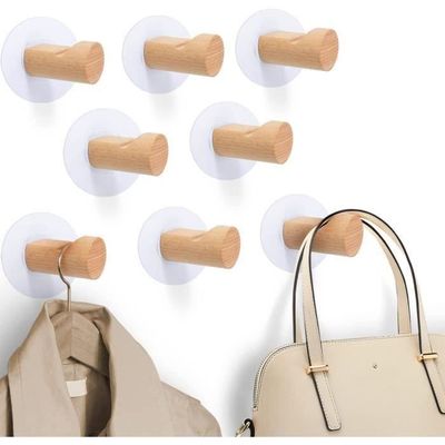 2 Crochets Muraux Rétractables Bambou - Porte-manteau Discret Pour Entrée, Salle De Bain
