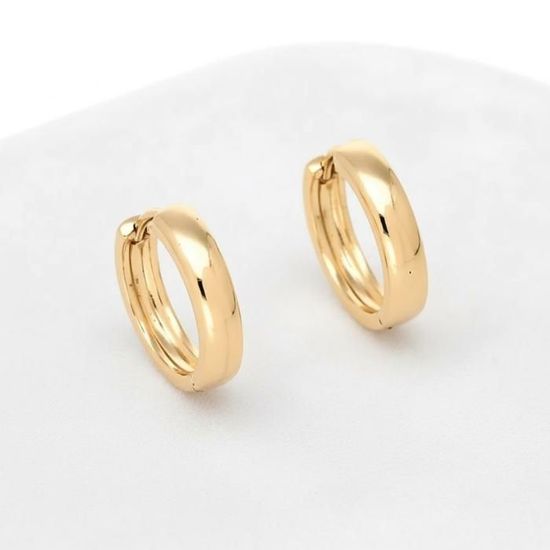 Boucles D'oreilles Créoles Rondes Plaquées Or 18K - Diamètre 18 Mm, Clous - NEUVES Avec étiquettes