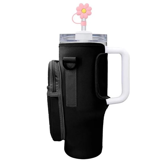 Pochette Bouteille Eau Initial Personnalisé Pour Stanley 40oz Cup Avec Poche Pour Téléphone,Porte Gourde Avec Sangle Ajustable,Porte Gourde Sac à Dos Avec Couverture De Paille & Mousqueton (S