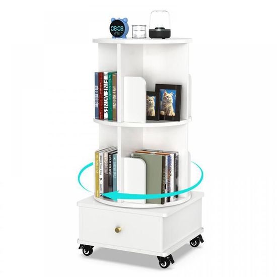 Bibliothèque Rotative 360° Bois Pin - Étagère Tournante Capacité 50kg