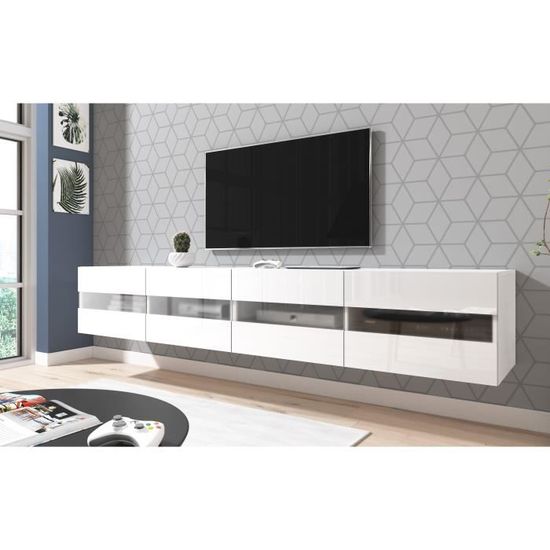 3xeLiving Meuble TV moderne et fonctionnel Murey, blanc, 200 cm