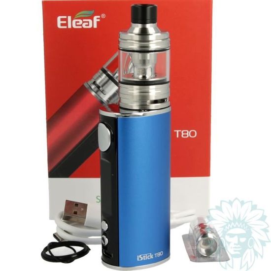 Pack Complet Eleaf Istick T80 Bleu + Melo 4 D25 + 5 Résistances EC2 0.3ohm  + Prise Secteur - Cigarette électronique
