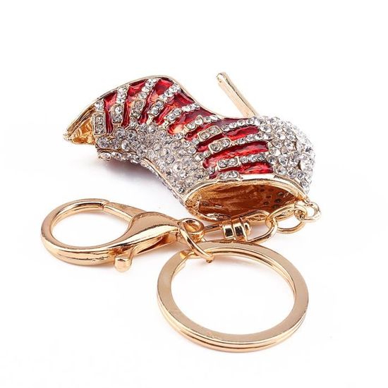 Porte-clés strass cristal talon haut chaussure dame stiletto émail doré pendentif clé Porte-clés strass cristal talon haut chaussure dame stiletto émail doré pendentif clé