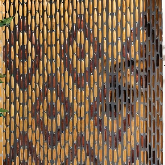 Rideau De Porte En Perles De Bois Naturel Et Fils De Bambou - Fait Main - Coloré