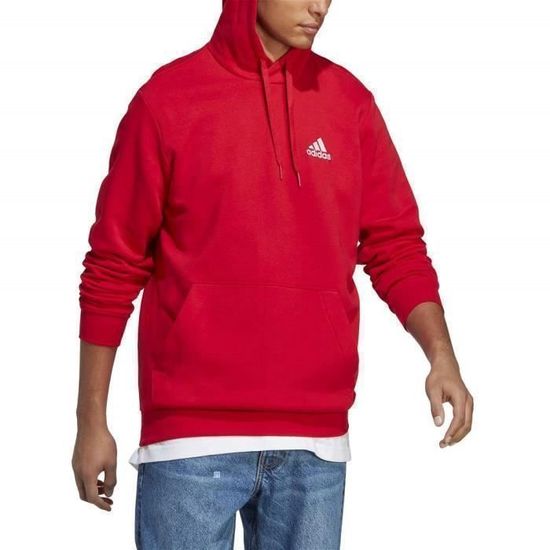 Sweat à Capuche Homme ADIDAS Essentials Fleece Rouge Manches Longues  Col Capuche